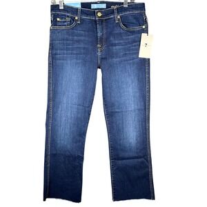 7 For All Mankind Cropped Boot Jeans Women 32 Blue b(air) Raw Hem AU8187887A DUC